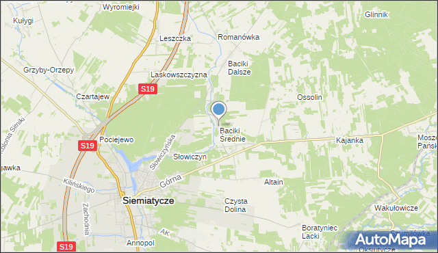 mapa Baciki Średnie, Baciki Średnie na mapie Targeo